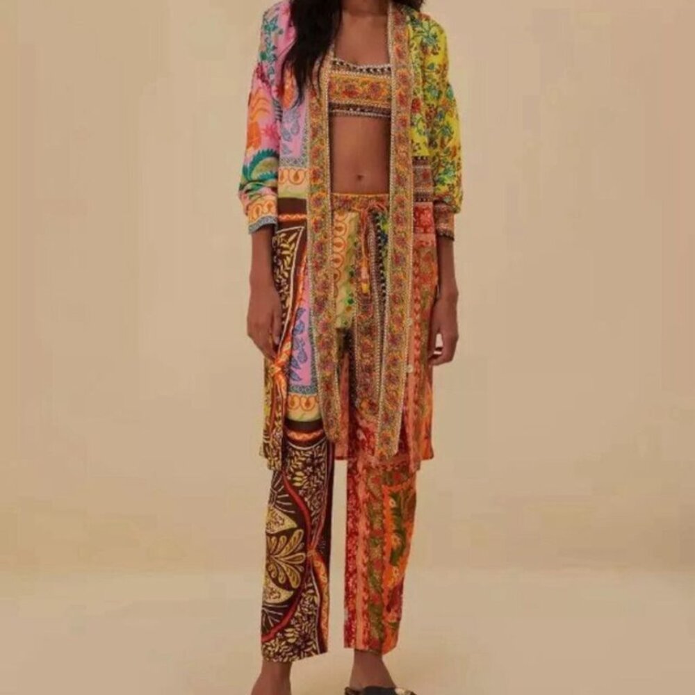 Farm Rio Mixed Scarves Multi Print Chemise - Picture 2 of 5